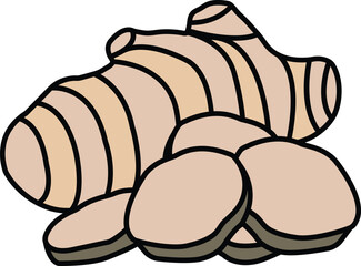 A close up of a bunch of ginger root slices