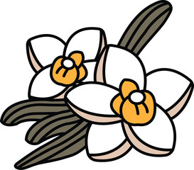 A drawing of two white flowers with orange centers