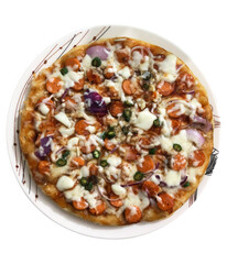Home-made pizza with chicken sausage and green chili  