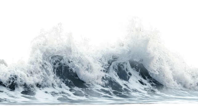 Big ocean wave breaking with foam and transparent background