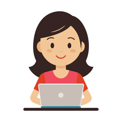 girl working with laptop  on transparent background