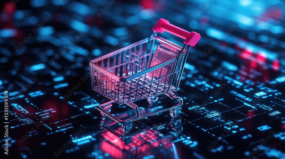 Poster A shopping cart icon sits atop a computer keyboard