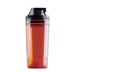 Obraz premium Protein shaker bottle with red powder on transparent background