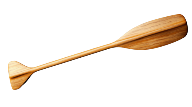 Wooden paddle isolated on transparent background, rowing and canoeing equipment
