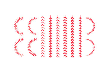 Baseball Stitching Designs Red Curve, Straight, and Arc Patterns