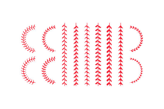 Baseball Stitching Designs Red Curve, Straight, and Arc Patterns
