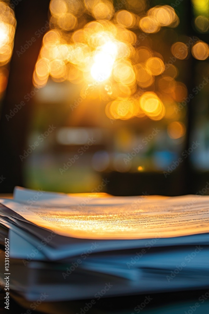 Aufkleber A stack of papers placed on a table surface