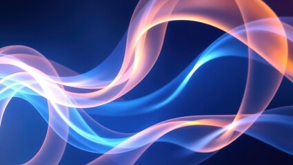 Serene Dance Of Light And Shadow, Blue And Peach Hues Flowing Gracefully In Abstract Waves On A Deep Blue Backdrop
