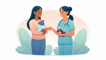 Veterinary care event pet adoption day local clinic illustration outdoor friendly atmosphere