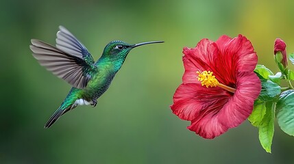 Naklejka premium Hummingbird and Hibiscus: A Moment of Grace