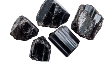 Raw Black Tourmaline Crystals: Powerful Gemstone for Protection, Grounding, and Healing. Natural Mineral Specimen with a Shiny Luster and Dark Texture