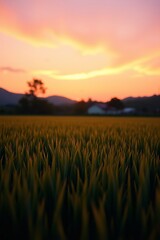 beautiful sunset sky with field of grass