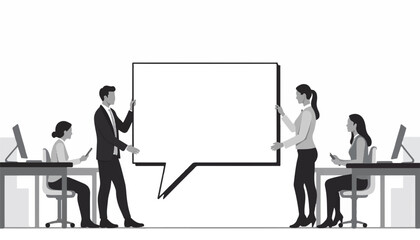 Obraz premium Collaborative brainstorming in office with speech bubble, teamwork concept