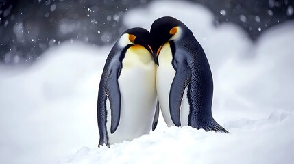 Fototapeta premium Emperor Penguins Embrace in Antarctic Blizzard
