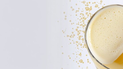 Freshly Poured Beer with Foam and Bubbles on Light Background