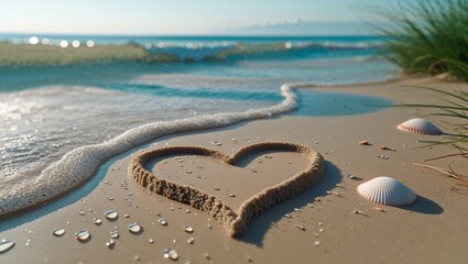 sand beach with heart shape