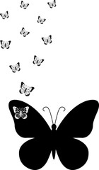 Elegant Black and White Butterfly Silhouette with Flying Butterflies Design. Abstract Nature Inspired Art.