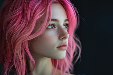 Fototapeta premium A close-up shot of a person with vibrant pink hair