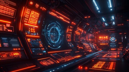 Obraz premium A futuristic radar chart tracking the rise of streaming services, dynamic glowing UI elements, data nodes pulsating with real-time updates, cyberpunk sci-fi aesthetics, volumetric lighting,