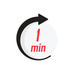 1 minute on stopwatch icon in flat style. Clock face timer vector illustration on isolated background. Countdown sign business concept.