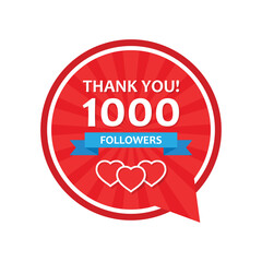 Thank you 1000 followers icon in flat style. Subscription amount vector illustration on isolated background. 1k follower sign business concept.