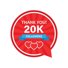 Thank you 20000 followers icon in flat style. Subscription amount vector illustration on isolated background. 20k follower sign business concept.