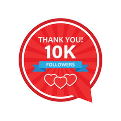 Thank you 10000 followers icon in flat style. Subscription amount vector illustration on isolated background. 10k follower sign business concept.