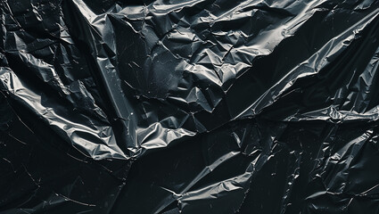 Crumpled black plastic texture creates dramatic background