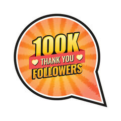 Thank you 100000 followers icon in flat style. Subscription amount vector illustration on isolated background. 100k follower sign business concept.