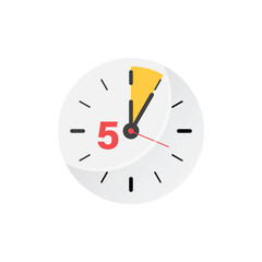 5 minutes on stopwatch icon in flat style. Clock face timer vector illustration on isolated background. Countdown sign business concept.