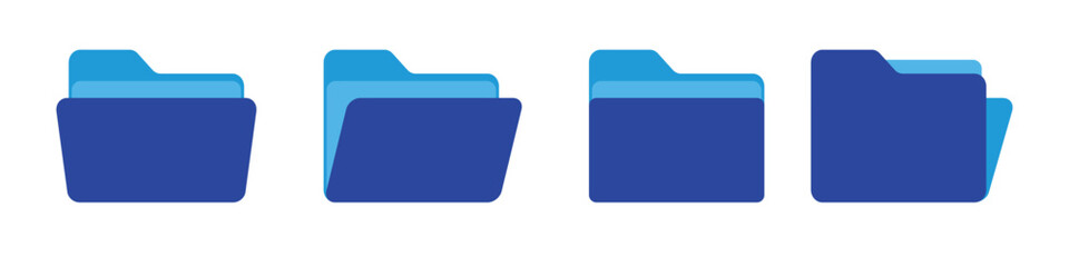 Blue Folders icon collection. Documents in folders. File folder vector icon set