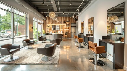 Contemporary Chic Hair Salon Interior with Stylish Furnishings