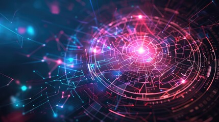Obraz premium Abstract Digital Network with Neon Light Effects