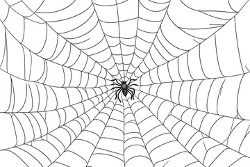 Obraz premium Detailed black and white spider web design with spider in center.