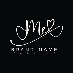 ME Handwritten initial letter with love . ME simple signature vector logo with Hart shape variation, beauty, photography letter logo design. M E