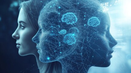 Obraz premium A futuristic hologram of interconnected minds, representing shared consciousness and unity.