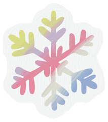 A stylized snowflake with a gradient of pastel colors is set against a light gray background.