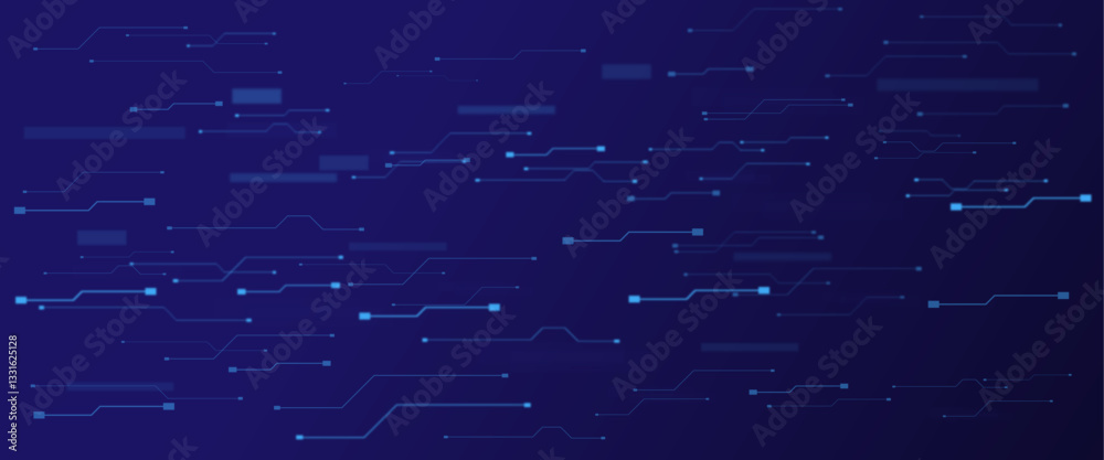 Poster Vector technology lines circuit and dots on blue background