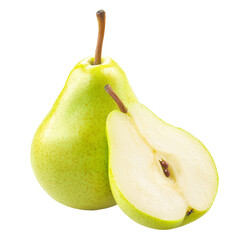 Green yellow pear fruit half slice isolated on white background