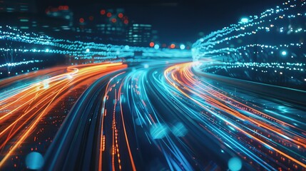 Fototapeta premium Futuristic City Light Trails with Dynamic Motion