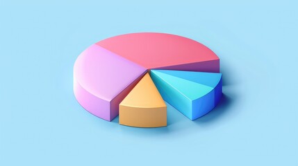 Obraz premium 3D Colorful Pie Chart on Light Blue Background