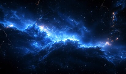 Obraz premium Exploring Cosmic Nebula with Sparkling Stars and Glowing Cloud Formations