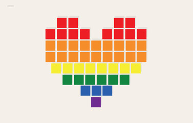 Pixel Rainbow Heart. LGBTQ Pride Symbol Retro Pixel Art. Love Icon. Editable image.