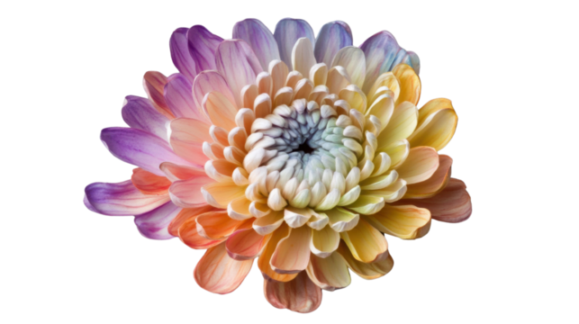 Chrysanthemum flower showing rainbow gradient petals on transparent background