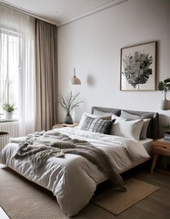 A calm, all-white bedroom with minimal decor and an uncluttered aesthetic.
