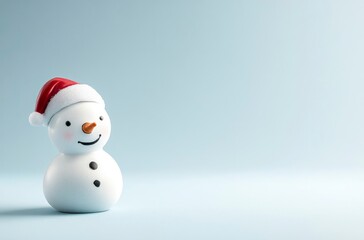 Cute Snowman Wearing Santa Hat on Blue Background Holiday Season
