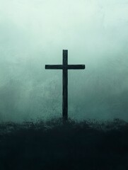 Fototapeta premium Dark Cross on Hill Against Misty Background for Religious Themes, Good Friday background