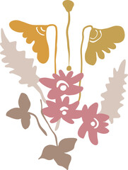 Botanical abstract digital art (isolated flowers, leaves and abstract shapes on a transparent background) - composition for branding, advertising, printing, wedding design in pastel colors.