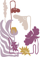 Botanical abstract digital art (isolated flowers, leaves and abstract shapes on a transparent background) - composition for branding, advertising, printing, wedding design in pastel colors.