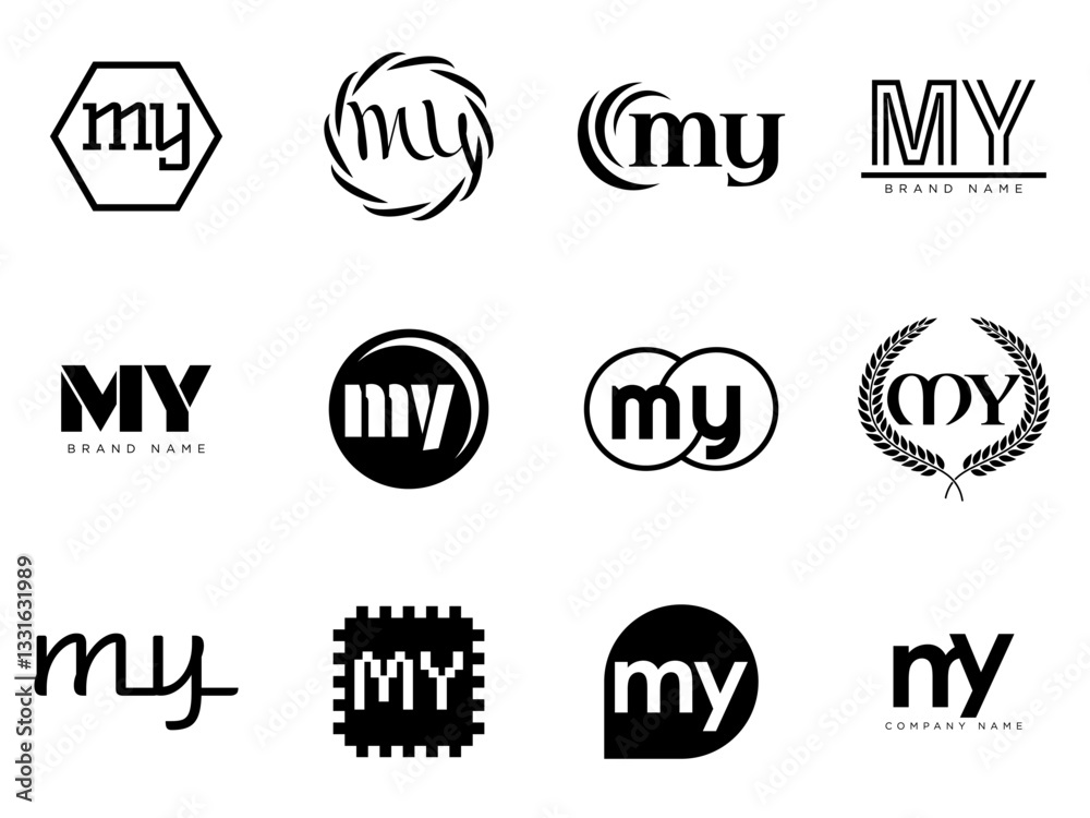 Fototapete my logo company template. letter m and y logotype. set different classic serif lettering and modern 